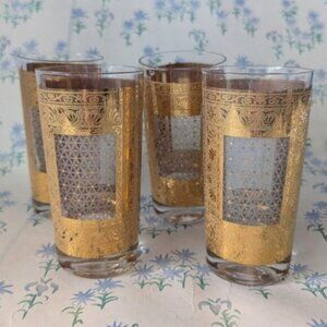 Set of 4 Vintage Pasinski Mid-Century 22-Karat Gold Highball 5 1/2" Glasses 50s